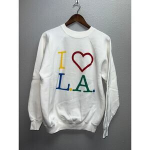 Vintage Los Angeles Sweatshirt I Love Heart LA Crewneck White Hanes 90s Large
